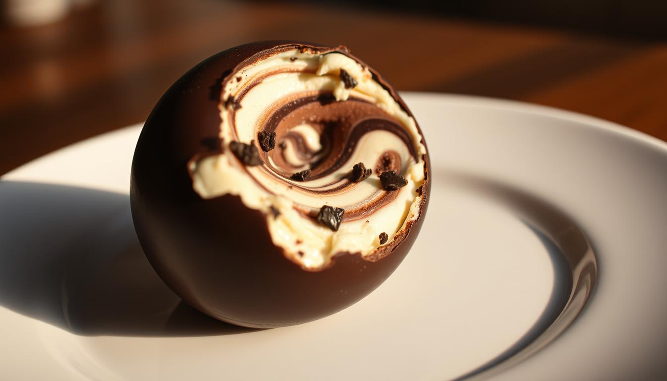 Tartufo ice cream: A ball of ice cream with a chocolate shell.