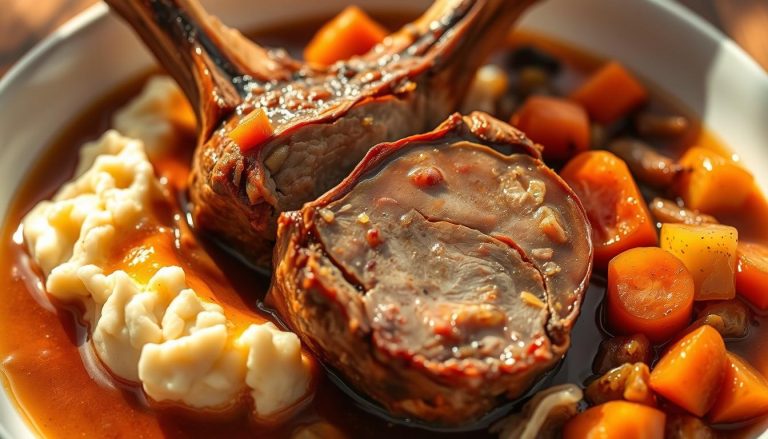 Osso buco: Braised veal shanks with white wine and broth.